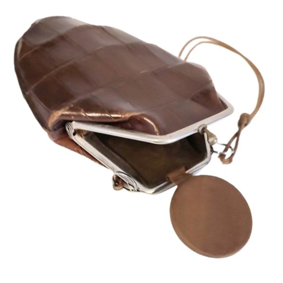 Antique Edwardian 1900s Teens Era Small Brown Real Crocodile Purse Bag Reticule - Picture 6 of 8